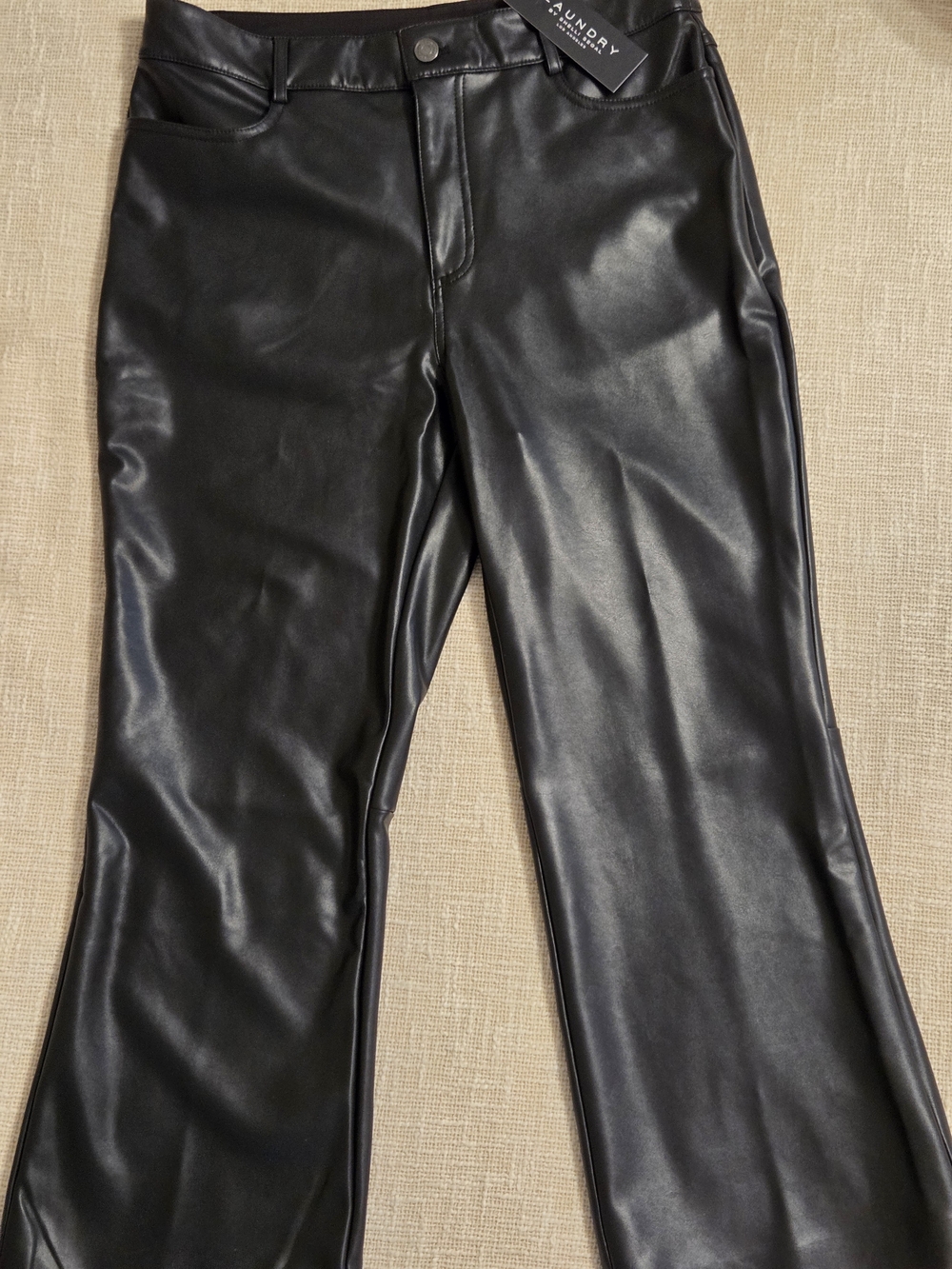 Laundry By Shelli Segal Black Faux Leather Flared Jeans